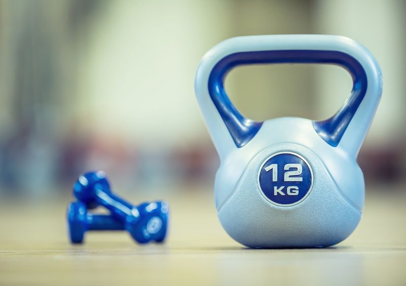 Weights and a kettlebell