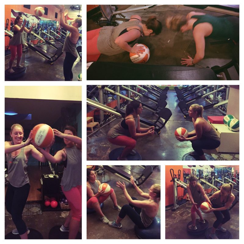 partner exercise with medicine ball and BOSU