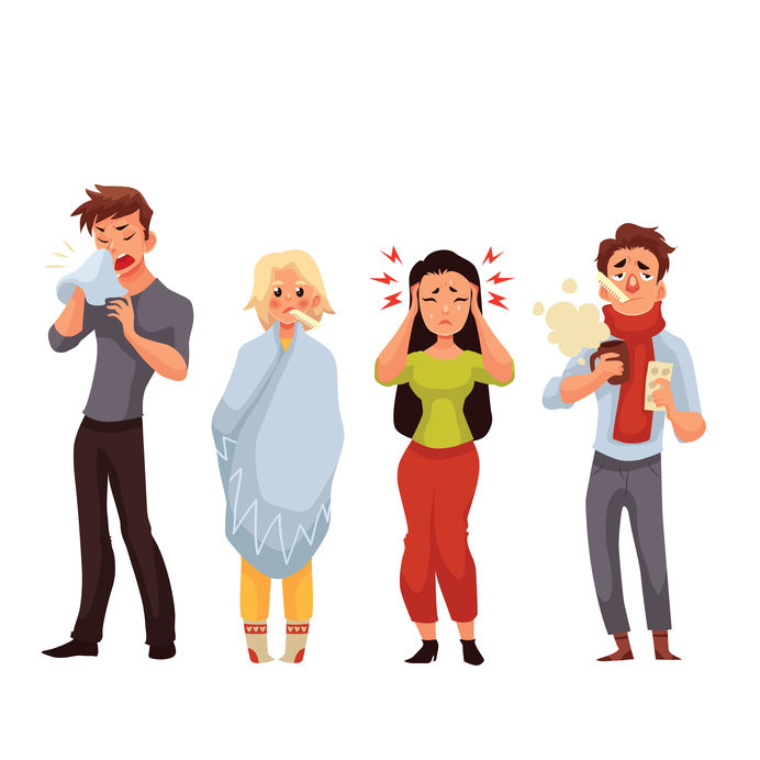 Sneezin' Season: Should You Exercise When Sick? 2 Set Of Sick People Cartoon Style Vector Illustration