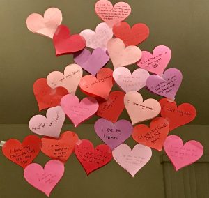 Cut out hearts with affirmations