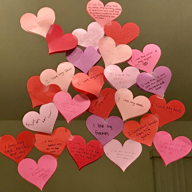 Cut out hearts with affirmations